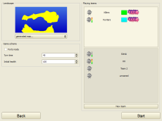 Multiplayer page: choose teams and play with your friends, computer, or even watch computer playing against himself